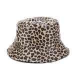 Leopard faux leather bucket fisherman hat.