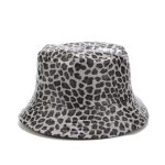 Leopard faux leather bucket fisherman hat.