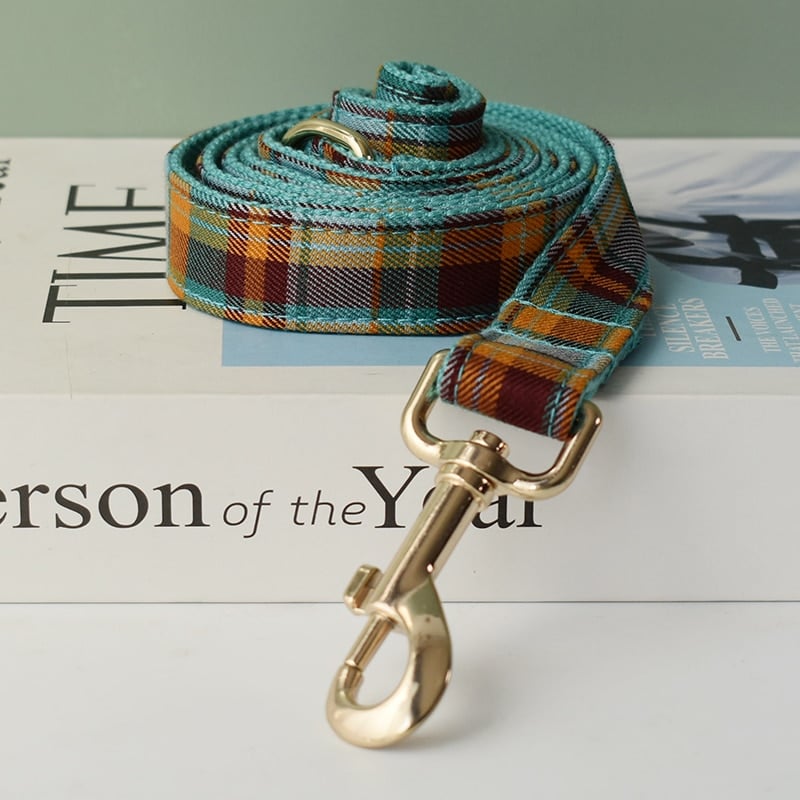 Tartan Pet Collar Leash Set with Bow Tie