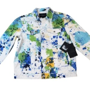 Authentic Cult of Individuality Splatter White Denim Trucker Jacket
