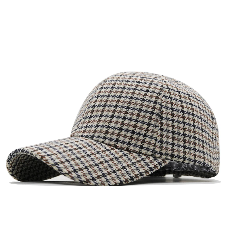 Brown Houndstooth Plaid Baseball Cap