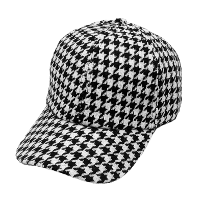 Classic Houndstooth Retro Baseball Cap White Black