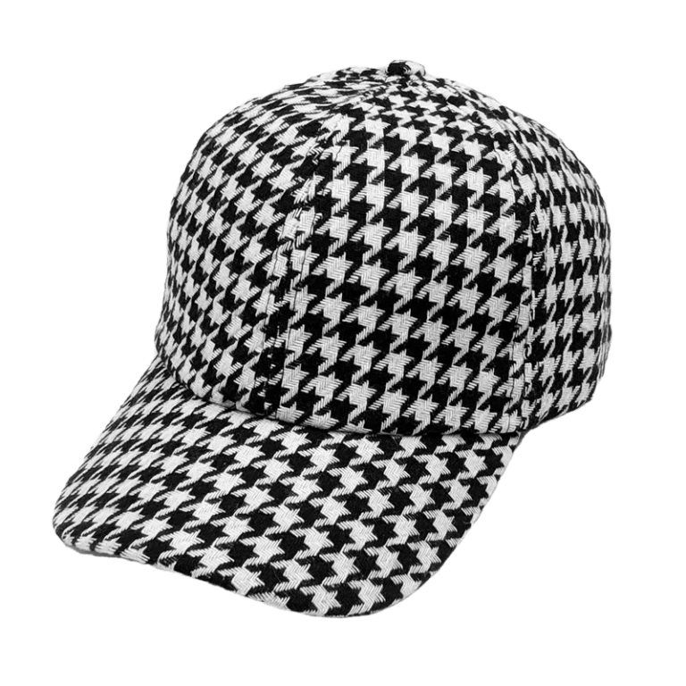 Classic Houndstooth Retro Baseball Cap White Black Classic Houndstooth Retro Baseball Cap White Black