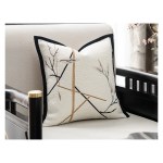 Modern Leaf Embroidered Ivory Black Cushion Cover Modern Leaf Embroidered Ivory Black Cushion Cover