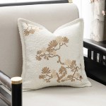 Modern Leaf Embroidered Ivory Black Cushion Cover Modern Leaf Embroidered Ivory Black Cushion Cover