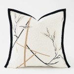 Modern Leaf Embroidered Ivory Black Cushion Cover Modern Leaf Embroidered Ivory Black Cushion Cover