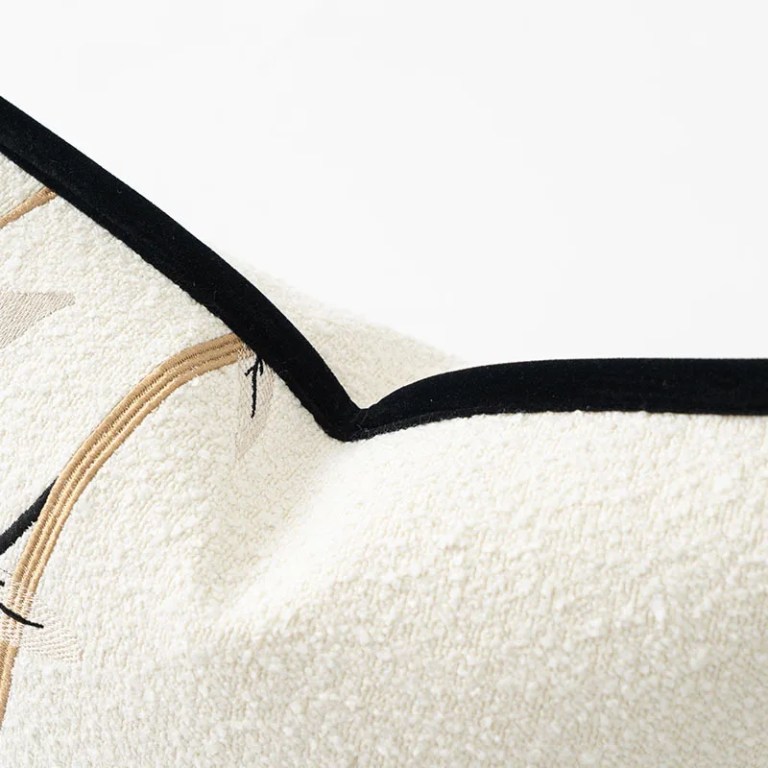 Modern Leaf Embroidered Ivory Black Cushion Cover Modern Leaf Embroidered Ivory Black Cushion Cover