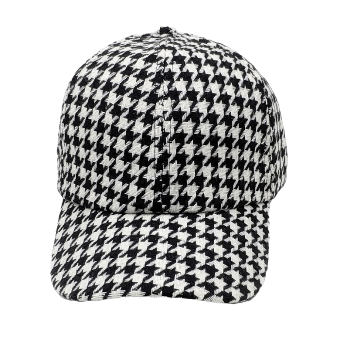Classic Houndstooth Retro Baseball Cap White Black