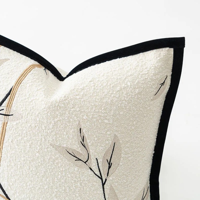 Modern Leaf Embroidered Ivory Black Cushion Cover Modern Leaf Embroidered Ivory Black Cushion Cover