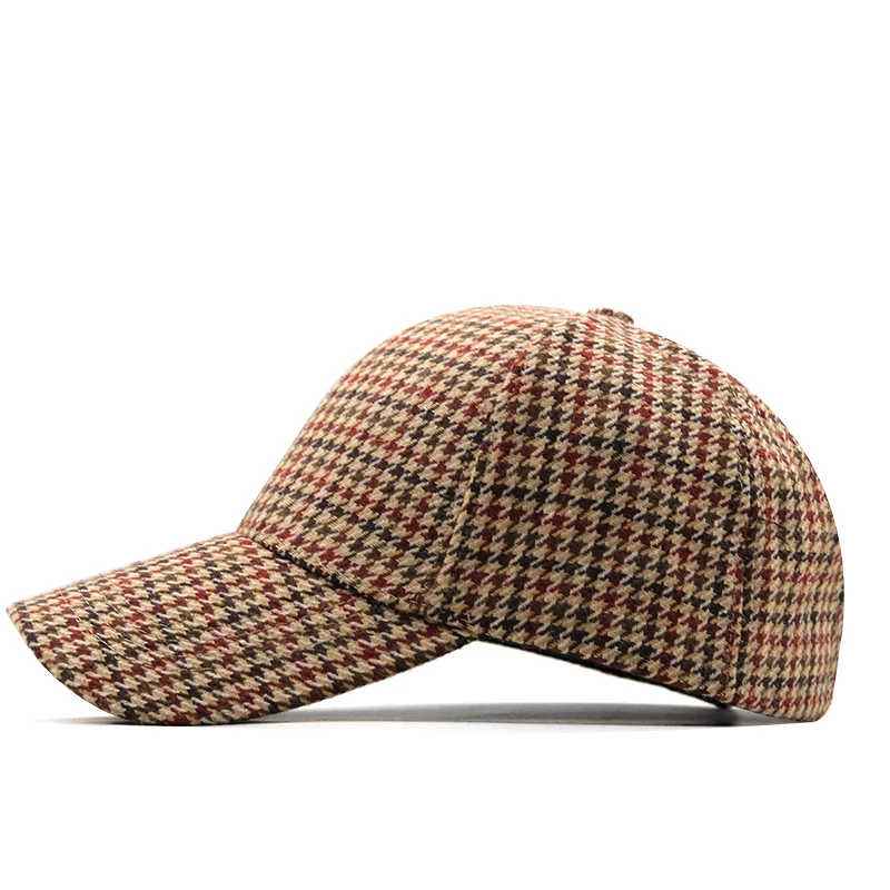 Brown Houndstooth Plaid Baseball Cap