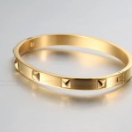 Womens Pyramid Spikes Bracelet Gold/Stainless Steel
