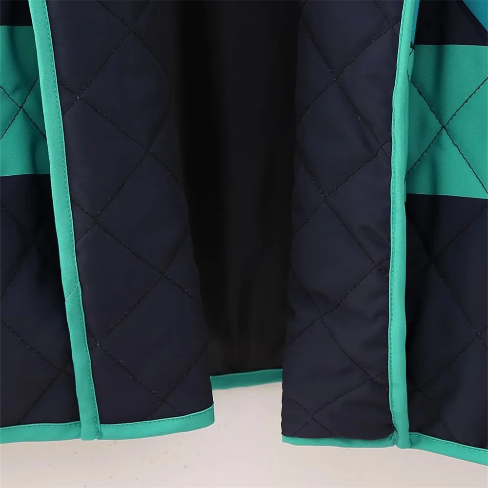 Womens Retro Quilted Coat Jacket Green & Black