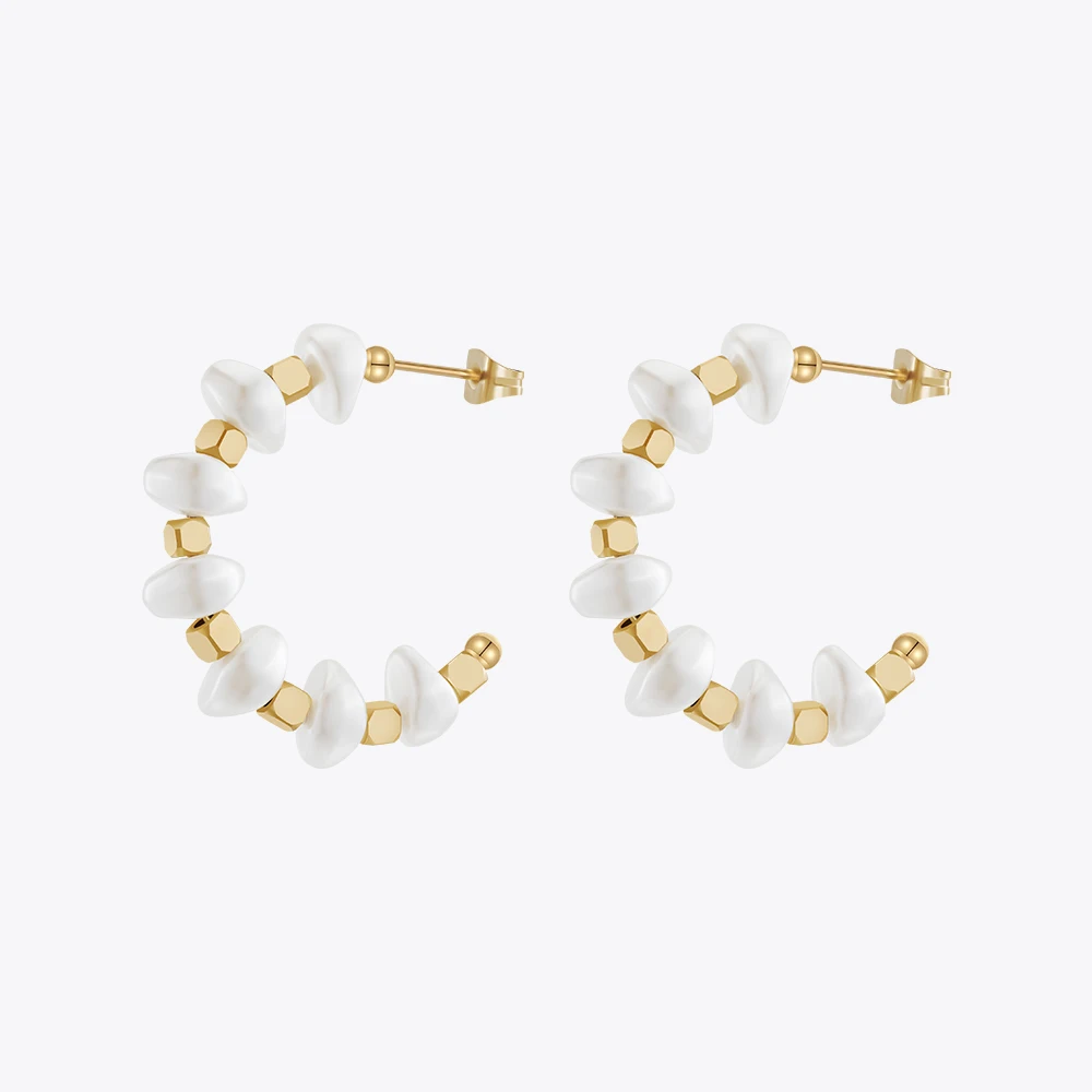 Aretes De Mujer C Shape Pearl Stud Earrings for Women Gold 18K Plated Stud earrings