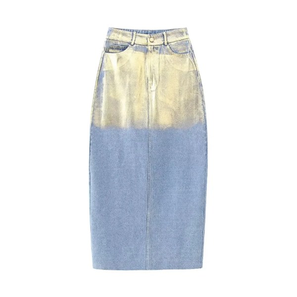 Women’s Fashion Metallic Short Denim Jacket High Waist Split Half Skirt Set