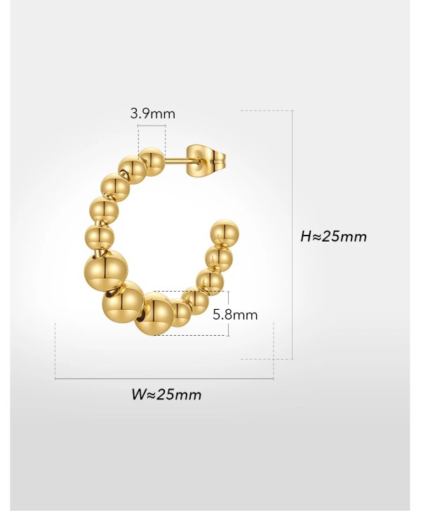 Beaded Hoop Earrings For Women Geometric Gold / Stainless Steel Beaded Hoop Earrings For Women Geometric Gold / Stainless Steel