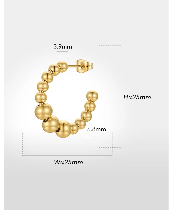 Beaded Hoop Earrings For Women Geometric Gold / Stainless Steel Beaded Hoop Earrings For Women Geometric Gold / Stainless Steel