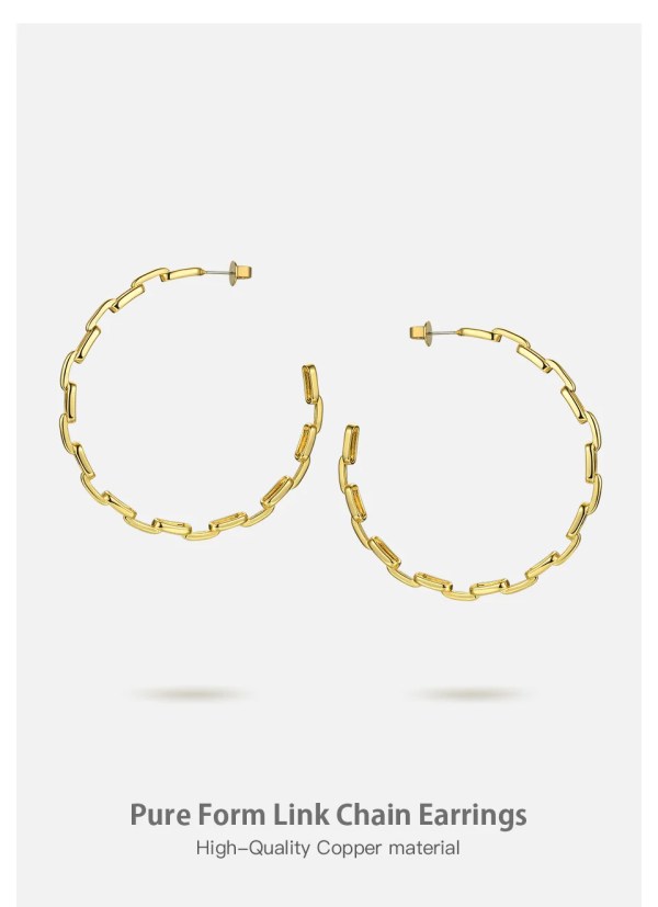 Pure Form Link Chain Hoop Earrings For Women Big Circle Hoops Gold