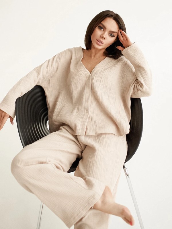 Loungewear Khaki Pure Cotton Sleepwear Set Loungewear Khaki Pure Cotton Sleepwear Set