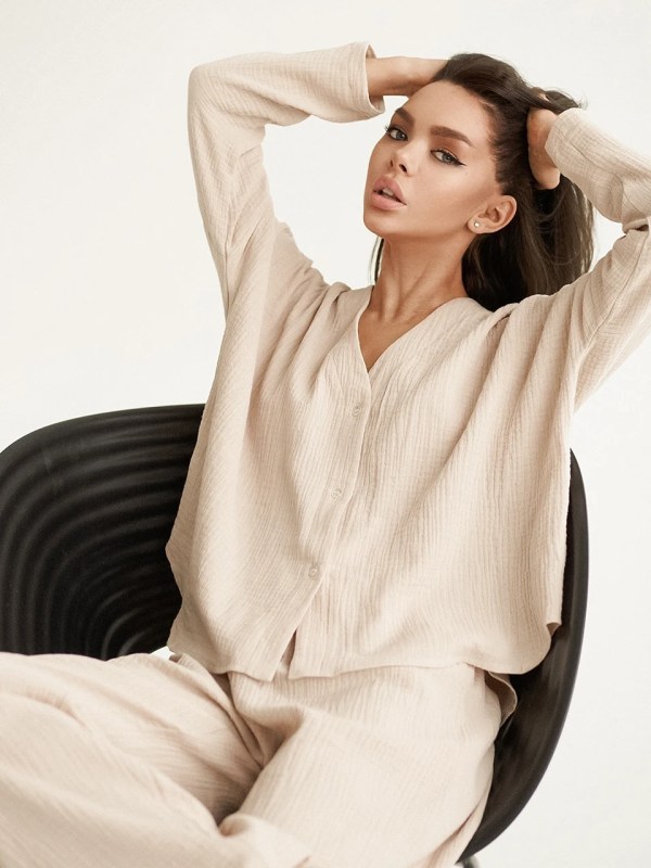 Loungewear Khaki Pure Cotton Sleepwear Set Loungewear Khaki Pure Cotton Sleepwear Set
