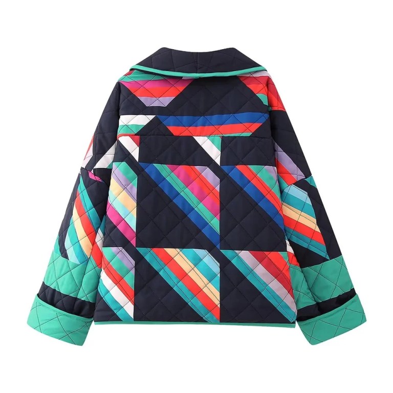 Womens Retro Quilted Coat Jacket Green & Black Womens Retro Quilted Coat Jacket Green & Black