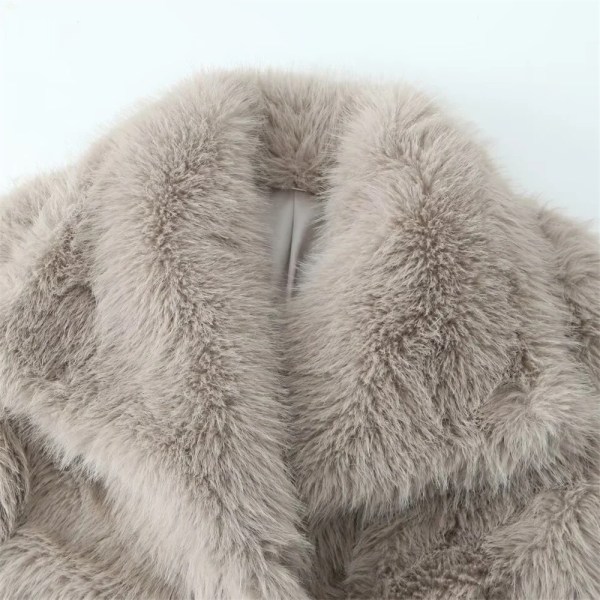 Women’s Casual Retro Solid Flip Collar Artificial Fur Warm Coat