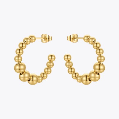 Beaded Hoop Earrings For Women Geometric Gold / Stainless Steel Beaded Hoop Earrings For Women Geometric Gold / Stainless Steel