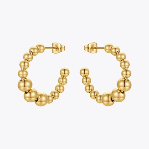 Beaded Hoop Earrings For Women Geometric Gold / Stainless Steel Beaded Hoop Earrings For Women Geometric Gold / Stainless Steel