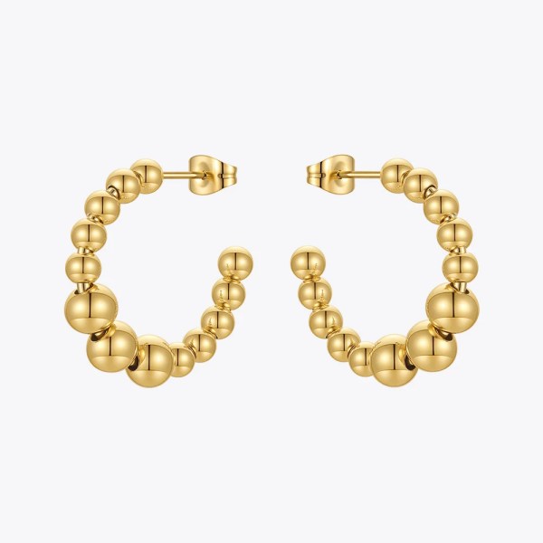 Beaded Hoop Earrings For Women Geometric Gold / Stainless Steel Beaded Hoop Earrings For Women Geometric Gold / Stainless Steel