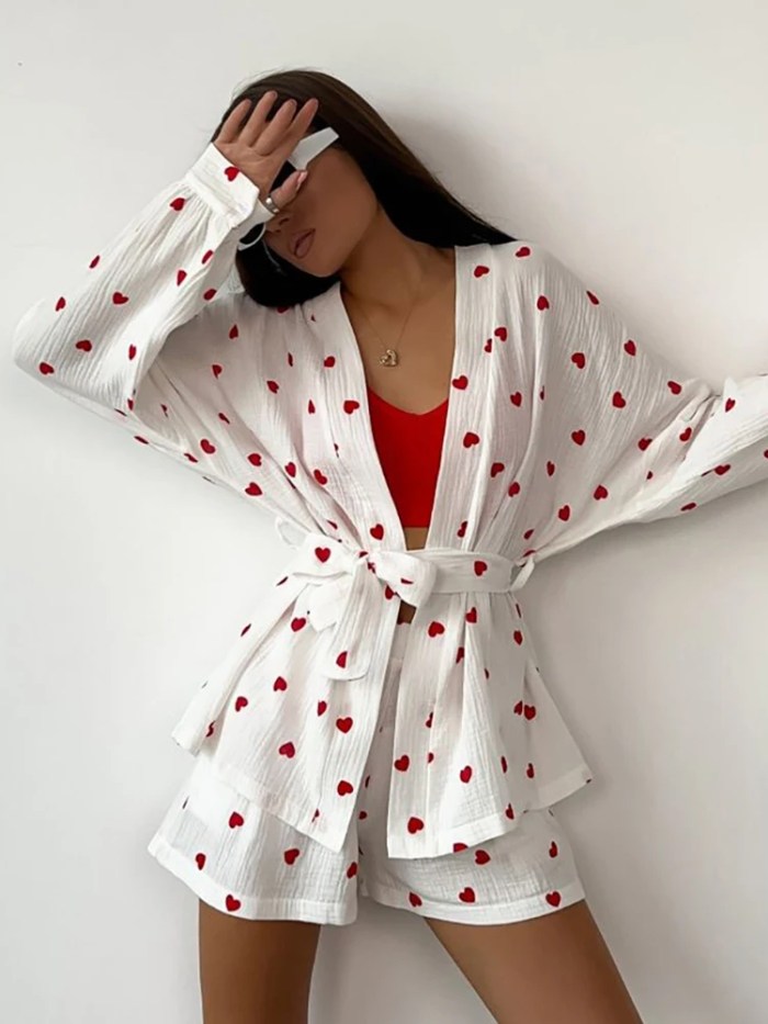 Womens Cotton Pajamas Loungewear Heart 2 Piece Sets Womens Cotton Pajamas Loungewear Heart 2 Piece Sets