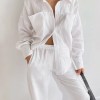 Loungewear White Pyjamas Set For Women Cotton Long Sleeve 2 Piece