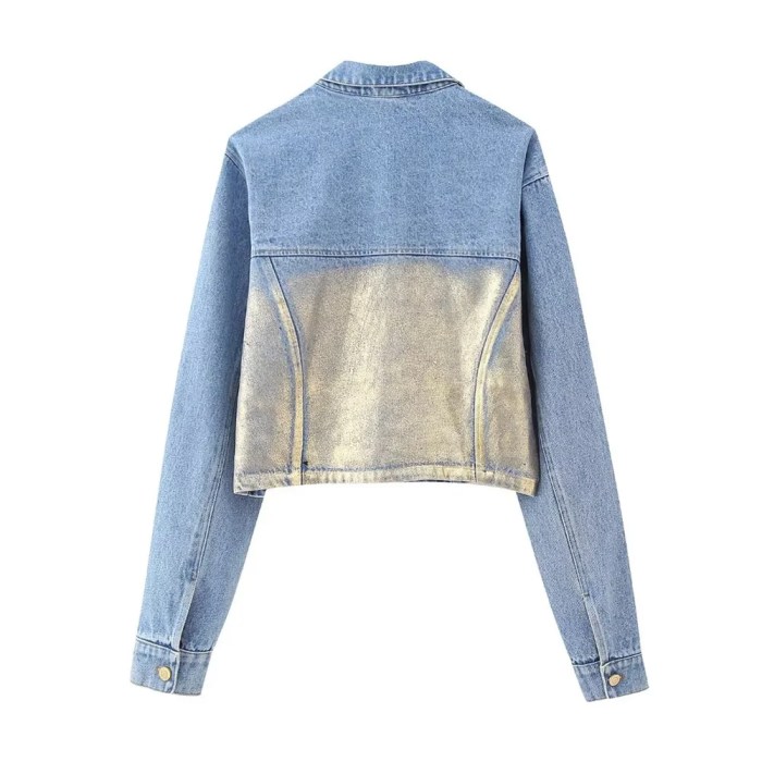 Women’s Fashion Metallic Short Denim Jacket High Waist Split Half Skirt Set