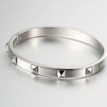Womens Pyramid Spikes Bracelet Gold/Stainless Steel
