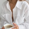 Loungewear White Pyjamas Set For Women Cotton Long Sleeve 2 Piece