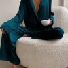 Womens Satin Loose Pajama Loungewear Single Breasted Set