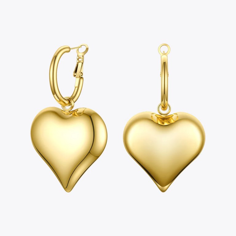 Statement Big Heart Drop Earrings for Women in Gold Statement Big Heart Drop Earrings for Women in Gold