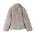 Women’s Casual Retro Solid Flip Collar Artificial Fur Warm Coat