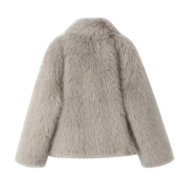 Women’s Casual Retro Solid Flip Collar Artificial Fur Warm Coat