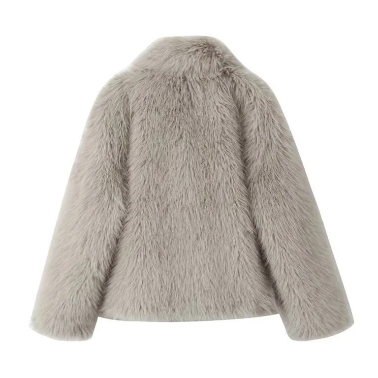 Women’s Casual Retro Solid Flip Collar Artificial Fur Warm Coat