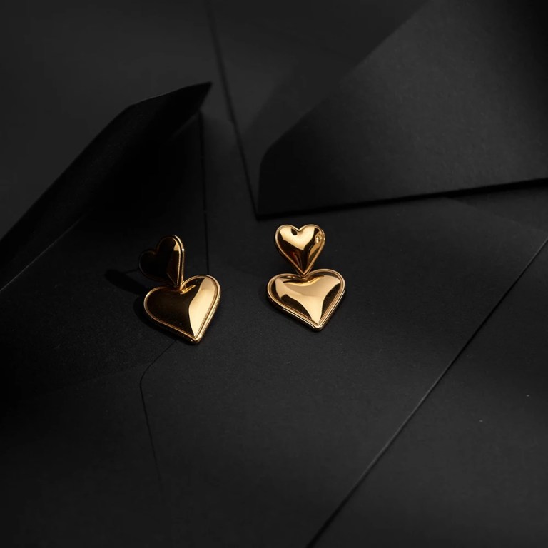 Aretes MINI Heart Drop with Pearl 18K Plated Gold Earrings