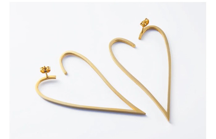 Geometric Big Heart Gold or Stainless-steel Long Drop Earrings