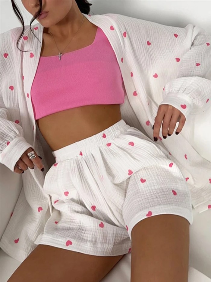 Womens Cotton Pajamas Loungewear Heart 2 Piece Sets Womens Cotton Pajamas Loungewear Heart 2 Piece Sets