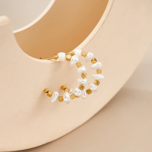 Aretes De Mujer C Shape Pearl Stud Earrings for Women Gold 18K Plated Stud earrings