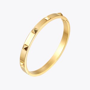 Womens Pyramid Spikes Bracelet Gold/Stainless Steel