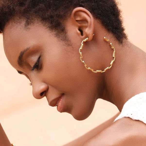 Pure Form Link Chain Hoop Earrings For Women Big Circle Hoops Gold