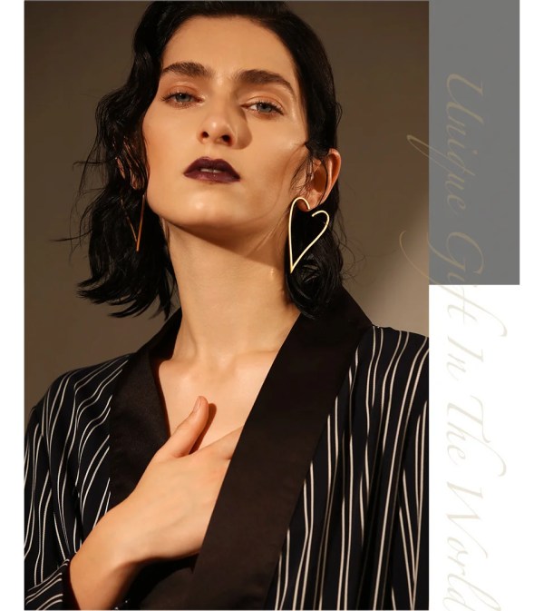 Geometric Big Heart Gold or Stainless-steel Long Drop Earrings Geometric Big Heart Gold or Stainless-steel Long Drop Earrings