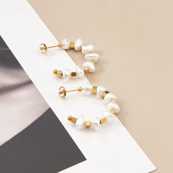 Aretes De Mujer C Shape Pearl Stud Earrings for Women Gold 18K Plated Stud earrings