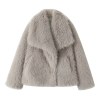 Women’s Casual Retro Solid Flip Collar Artificial Fur Warm Coat