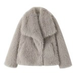 Women’s Casual Retro Solid Flip Collar Artificial Fur Warm Coat