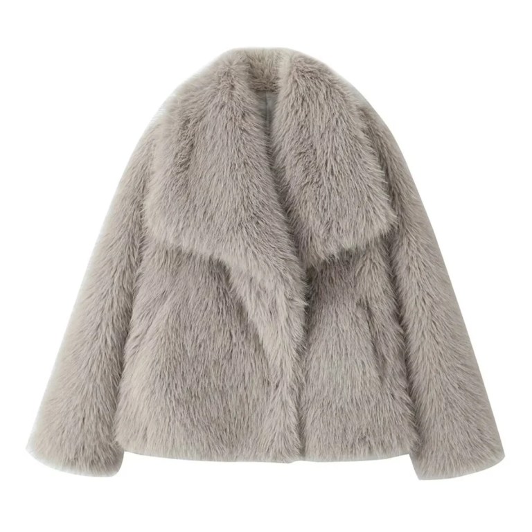 Women’s Casual Retro Solid Flip Collar Artificial Fur Warm Coat