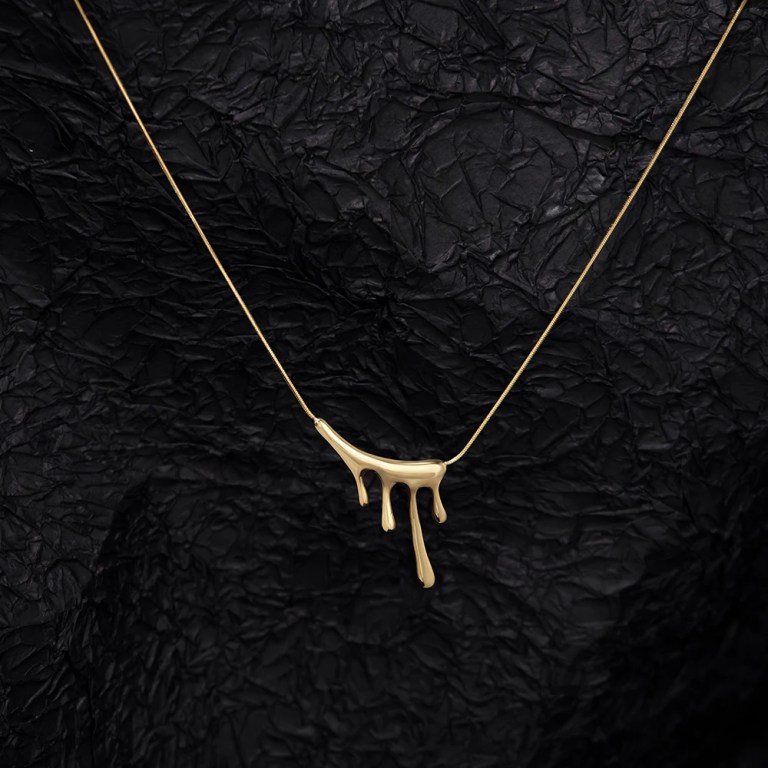 Necklace Pendant Paint Drip Shape for Women in Gold